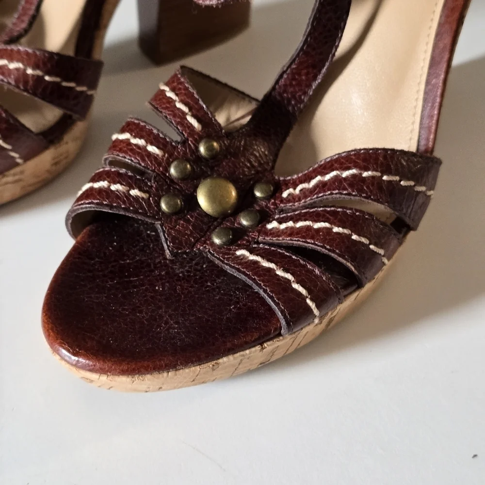 Vintage Franco Sarto Brown Leather Strappy Women's Sandals - Picture 2 of 13